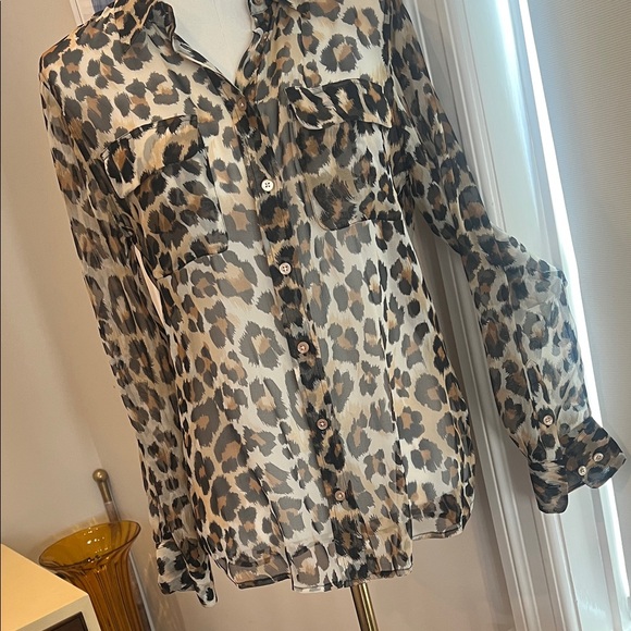 Equipment Tops - Equipment Animal Print Sheer Button-Down Shirt